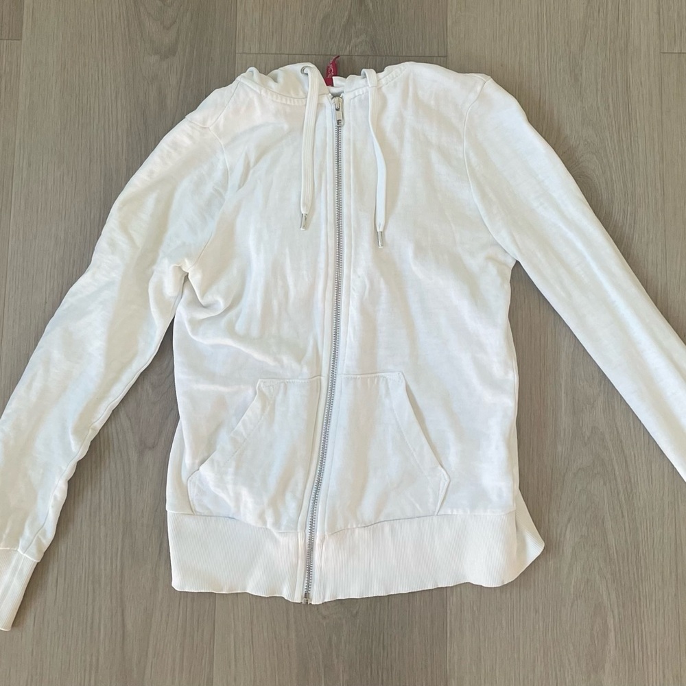 H&M Divided Woman White Zip-Up Hoodie Jacket Pockets Minimal Sporty Athletic